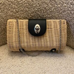 NEW Straw shoulder bag w/ black leather accents